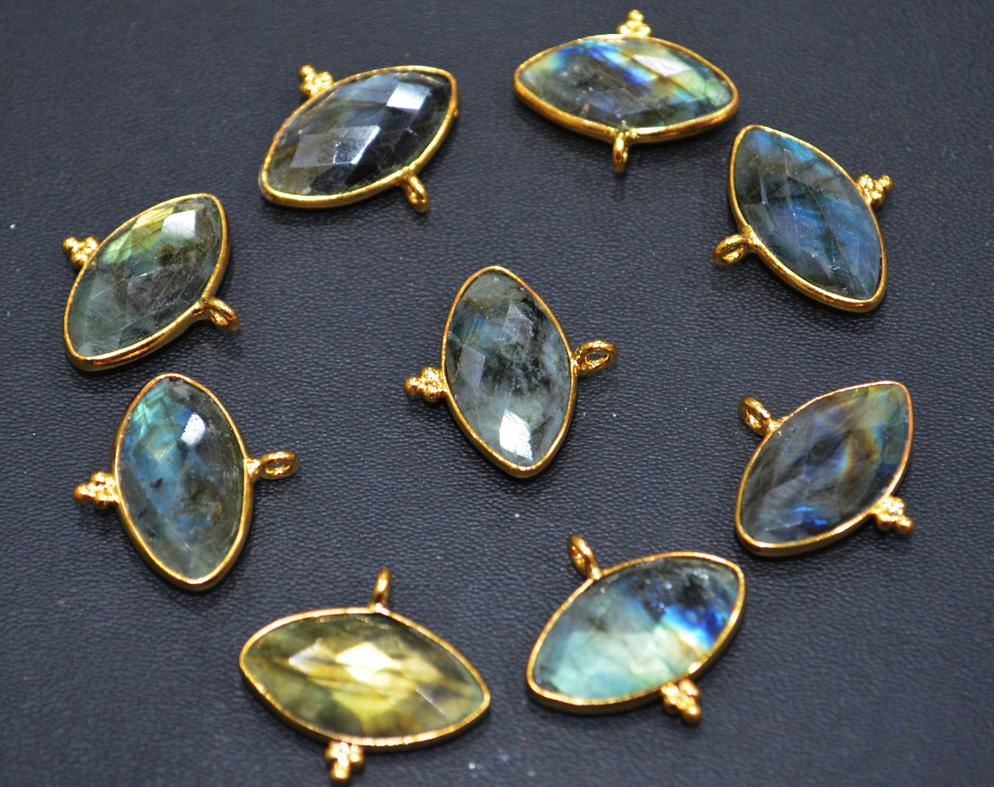 Flashy Labradorite Faceted Marquise Shape Single Bail Connector With 1 Gm Gold Plating ,Sold By Piece , Ready Component ,20x10 mm , RB-6792