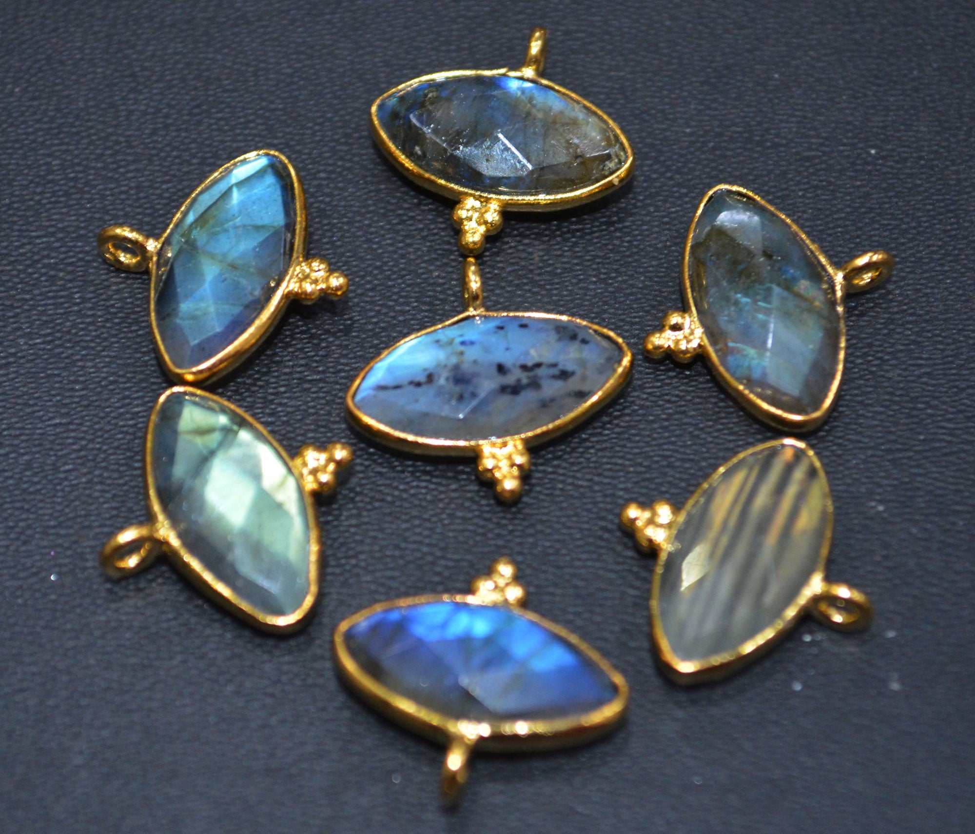 Flashy Labradorite Faceted Marquise Shape Single Bail Connector With 1 Gm Gold Plating ,Sold By Piece , Ready Component , 17x8 mm , RB-6793