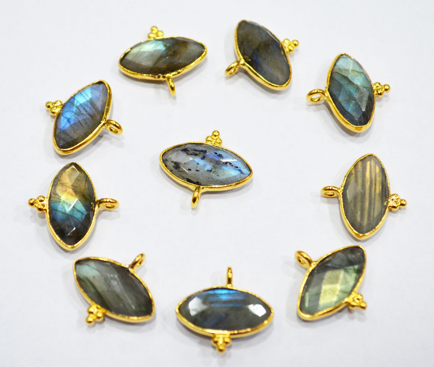 Flashy Labradorite Faceted Marquise Shape Single Bail Connector With 1 Gm Gold Plating ,Sold By Piece , Ready Component , 17x8 mm , RB-6793