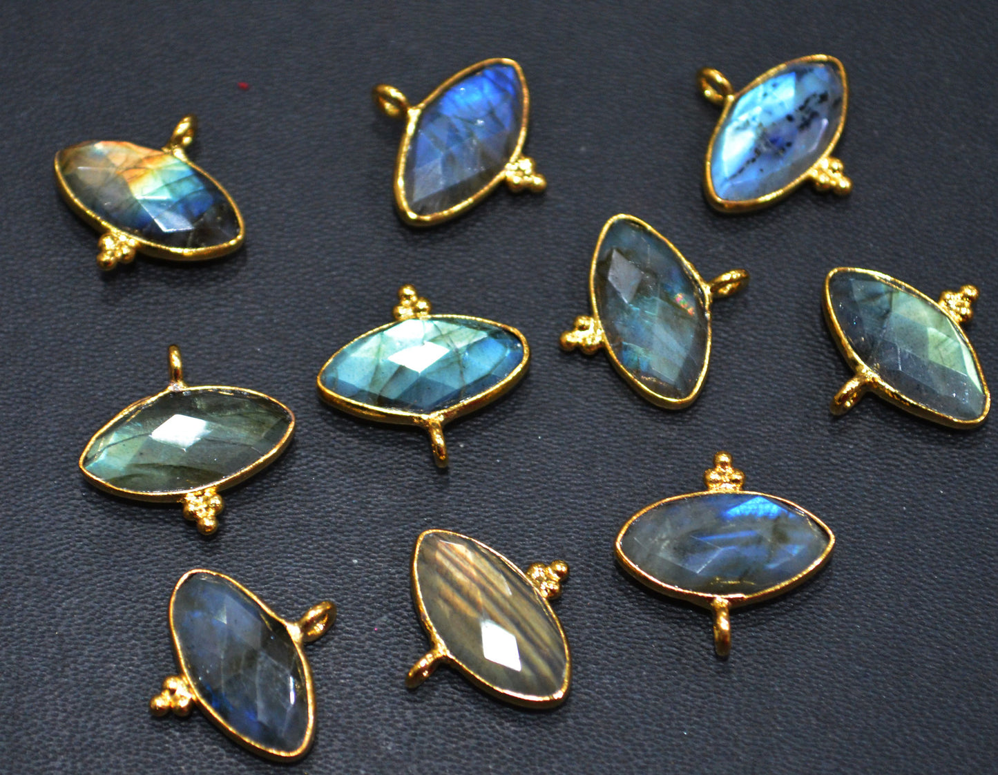 Flashy Labradorite Faceted Marquise Shape Single Bail Connector With 1 Gm Gold Plating ,Sold By Piece , Ready Component , 17x8 mm , RB-6793