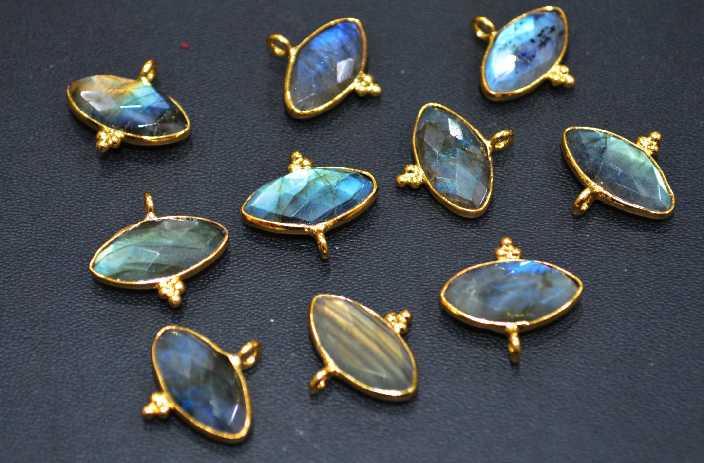Flashy Labradorite Faceted Marquise Shape Single Bail Connector With 1 Gm Gold Plating ,Sold By Piece , Ready Component , 17x8 mm , RB-6793