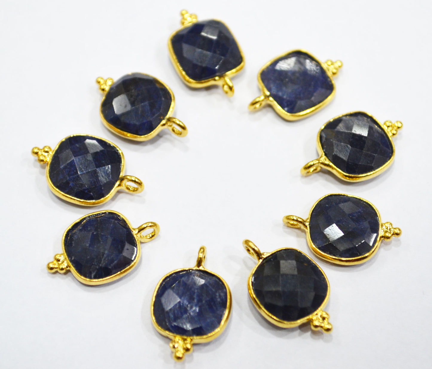 Amazing Corundum Sapphire Faceted Cushion Shape Single Bail Connector With 1 Gm Gold Plating Charm , Sold By Piece , 11 mm , RB-6795