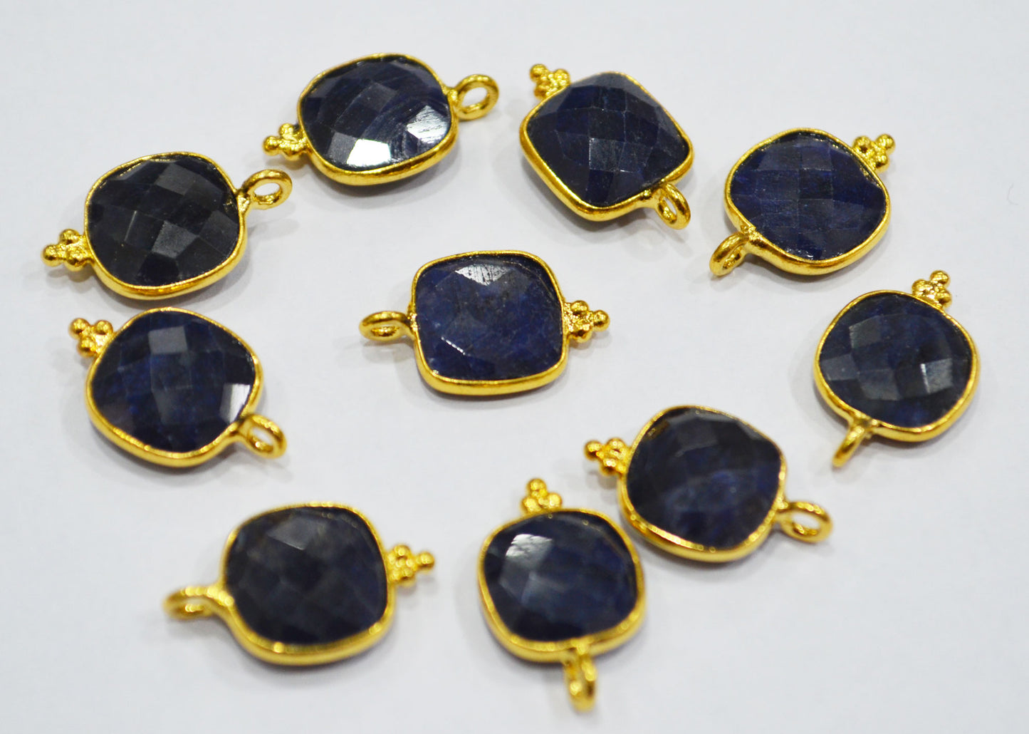 Amazing Corundum Sapphire Faceted Cushion Shape Single Bail Connector With 1 Gm Gold Plating Charm , Sold By Piece , 11 mm , RB-6795