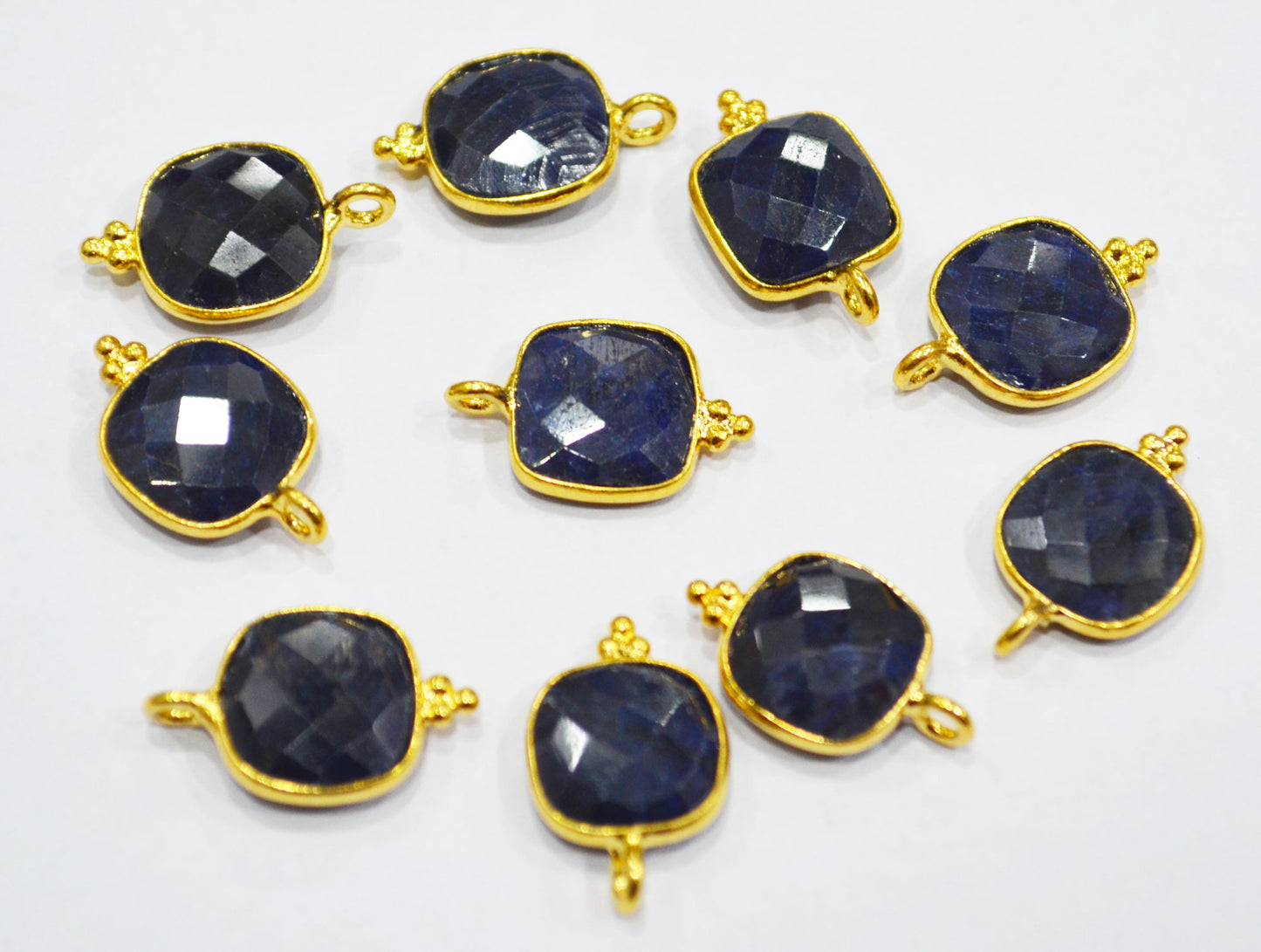 Amazing Corundum Sapphire Faceted Cushion Shape Single Bail Connector With 1 Gm Gold Plating Charm , Sold By Piece , 11 mm , RB-6795