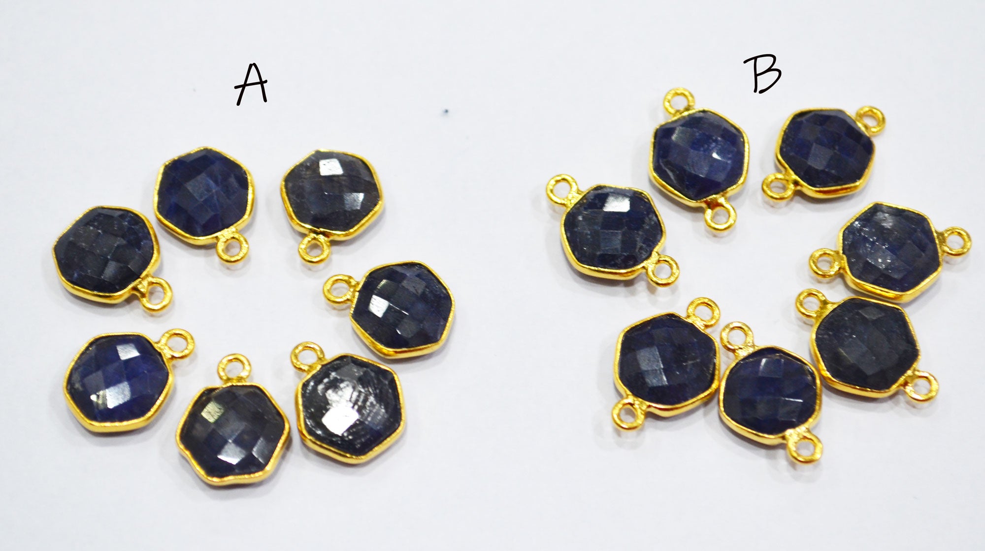 Corundum Sapphire Faceted Octagon Shape Single And Double Bail Connector With 1 Gm Gold Plating Charm , Sold By Piece , 11 mm , RB-6796