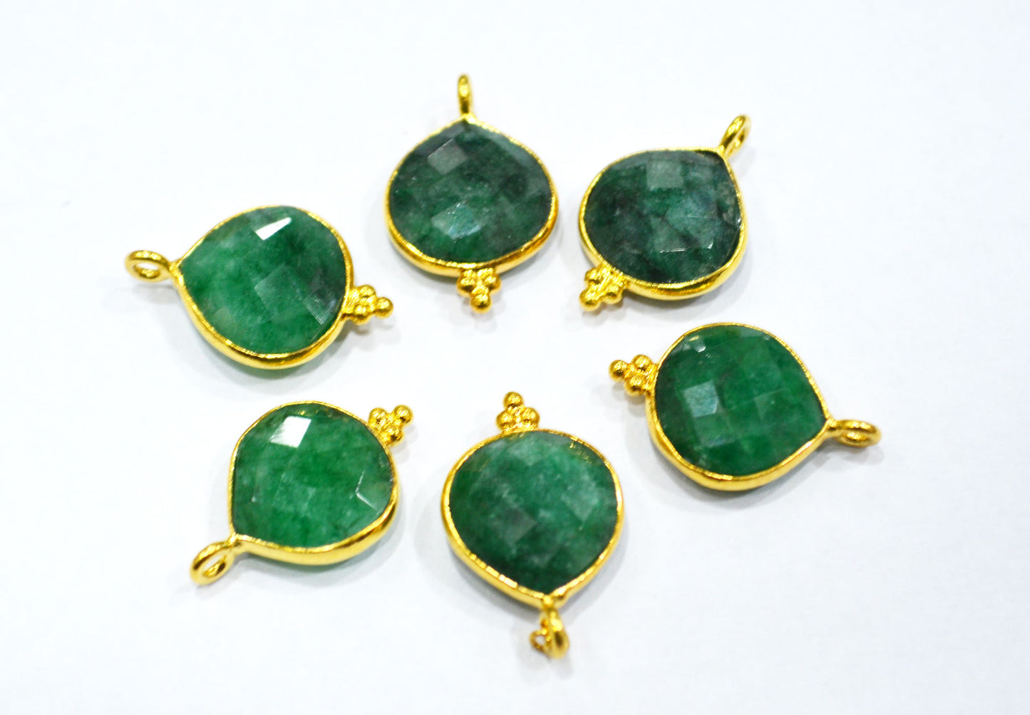 Corundum Emerald Faceted Heart Shape Single Bail Connector With 1 Gm Gold Plating Charm , Sold By Piece , 13 mm , RB-6800