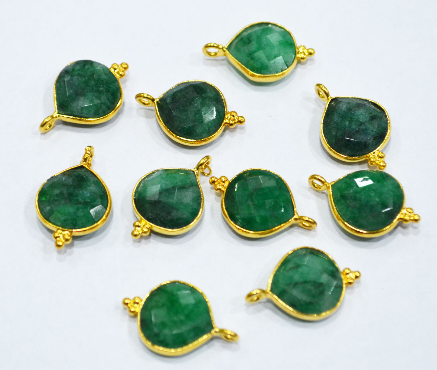 Corundum Emerald Faceted Heart Shape Single Bail Connector With 1 Gm Gold Plating Charm , Sold By Piece , 13 mm , RB-6800