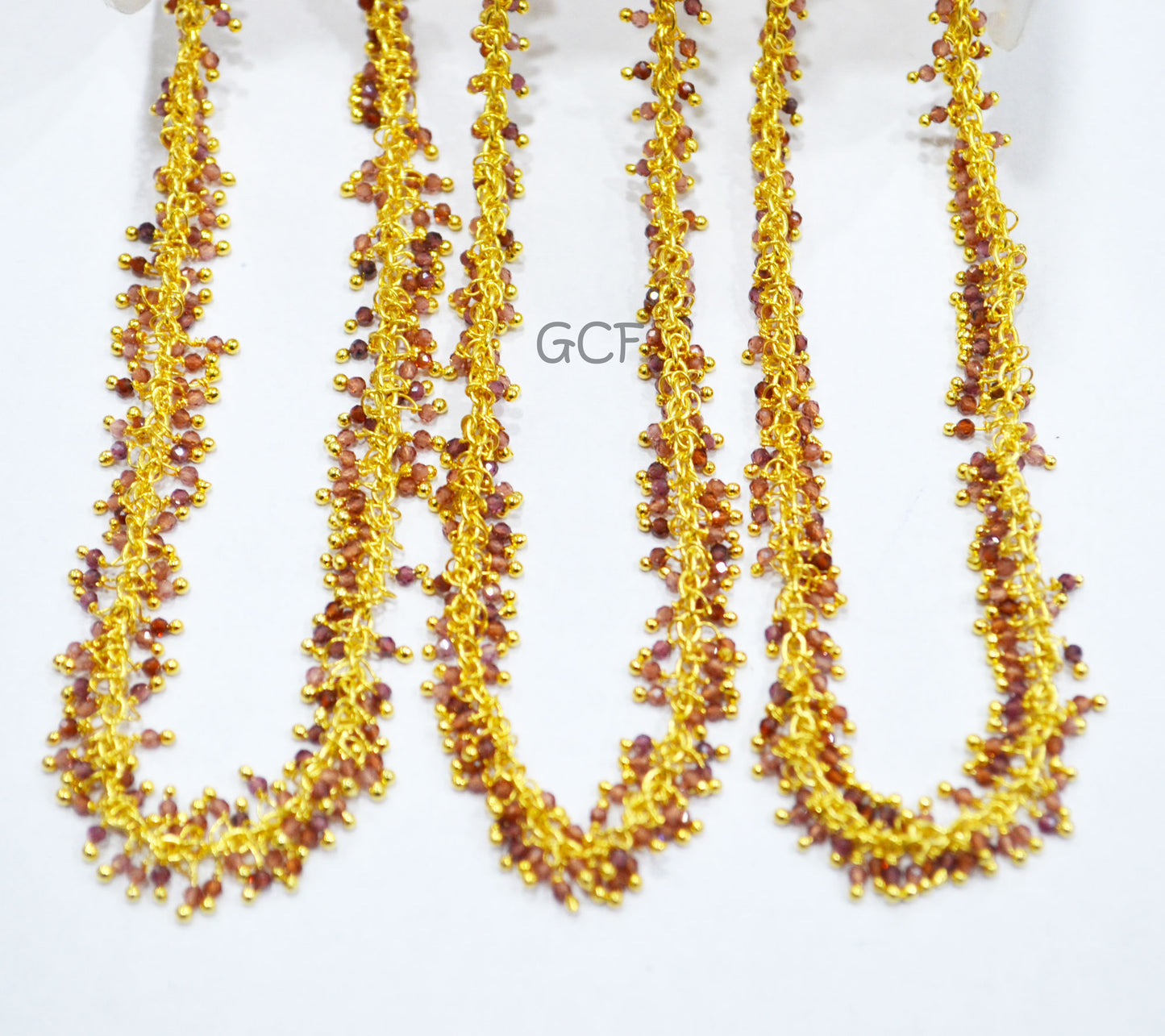 Mozambique Garnet Faceted Round Shape Rosary Beaded Grape Chain , Garnet Angoori Cluster Wire Wrapped Chain , 2 mm , 6875