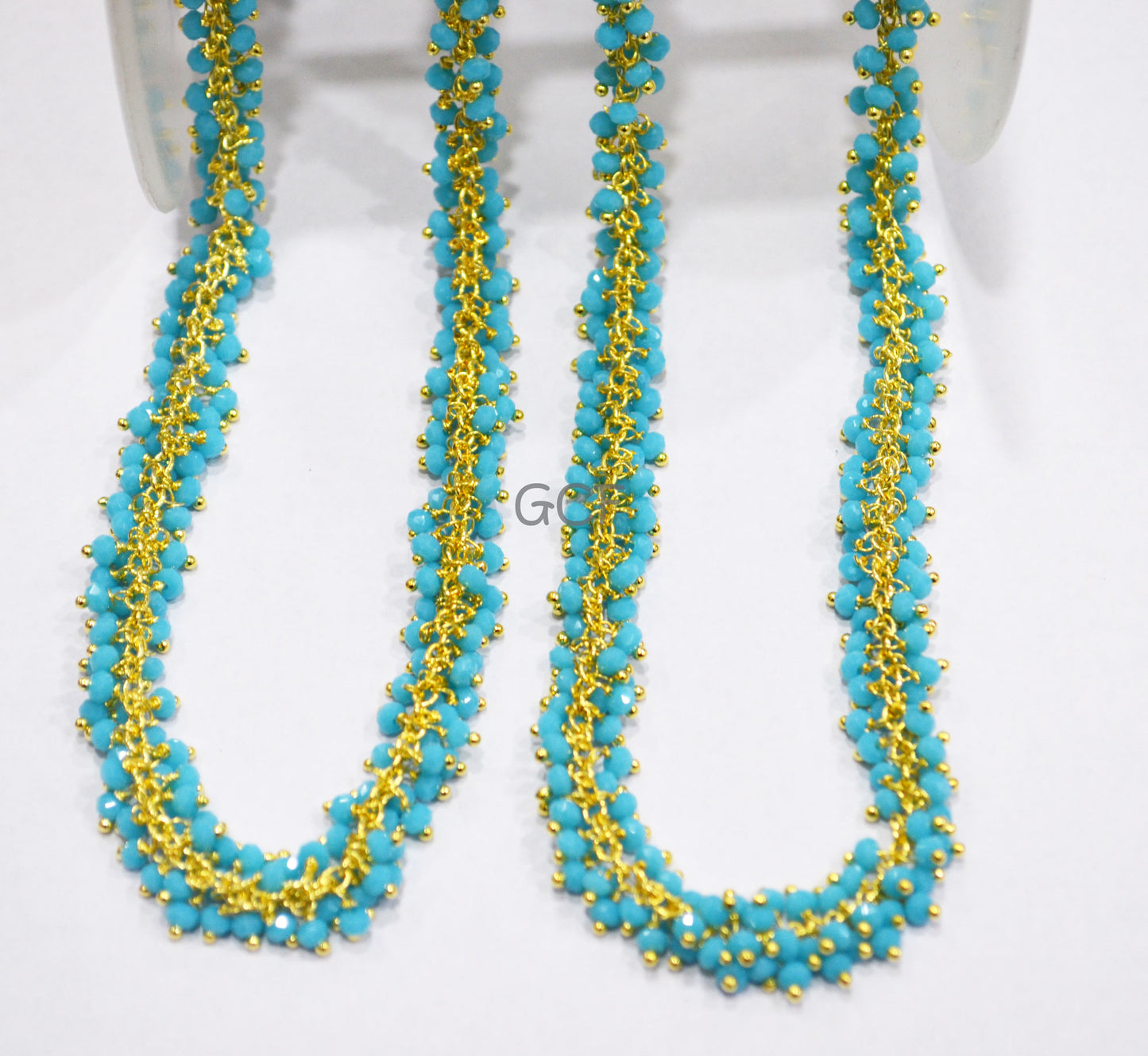 Blue Opal Hydro Quartz Faceted Rondelle Shape Grape Chain , Blue Opal Quartz Angoori Cluster Wire Wrapped Chain , 3 mm , 6876