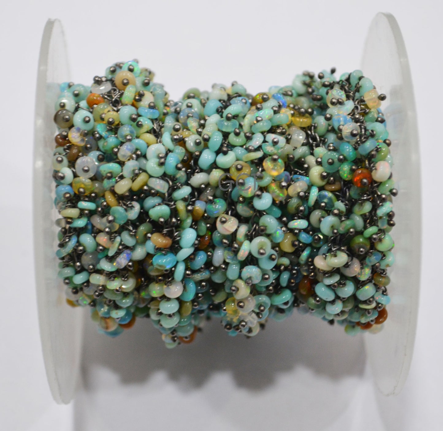 Ethiopian Opal Smooth Rondelle Shape Grape Chain , Ethiopian Opal Angoori Cluster Wire Wrapped Chain , 3 - 4 mm , 6877