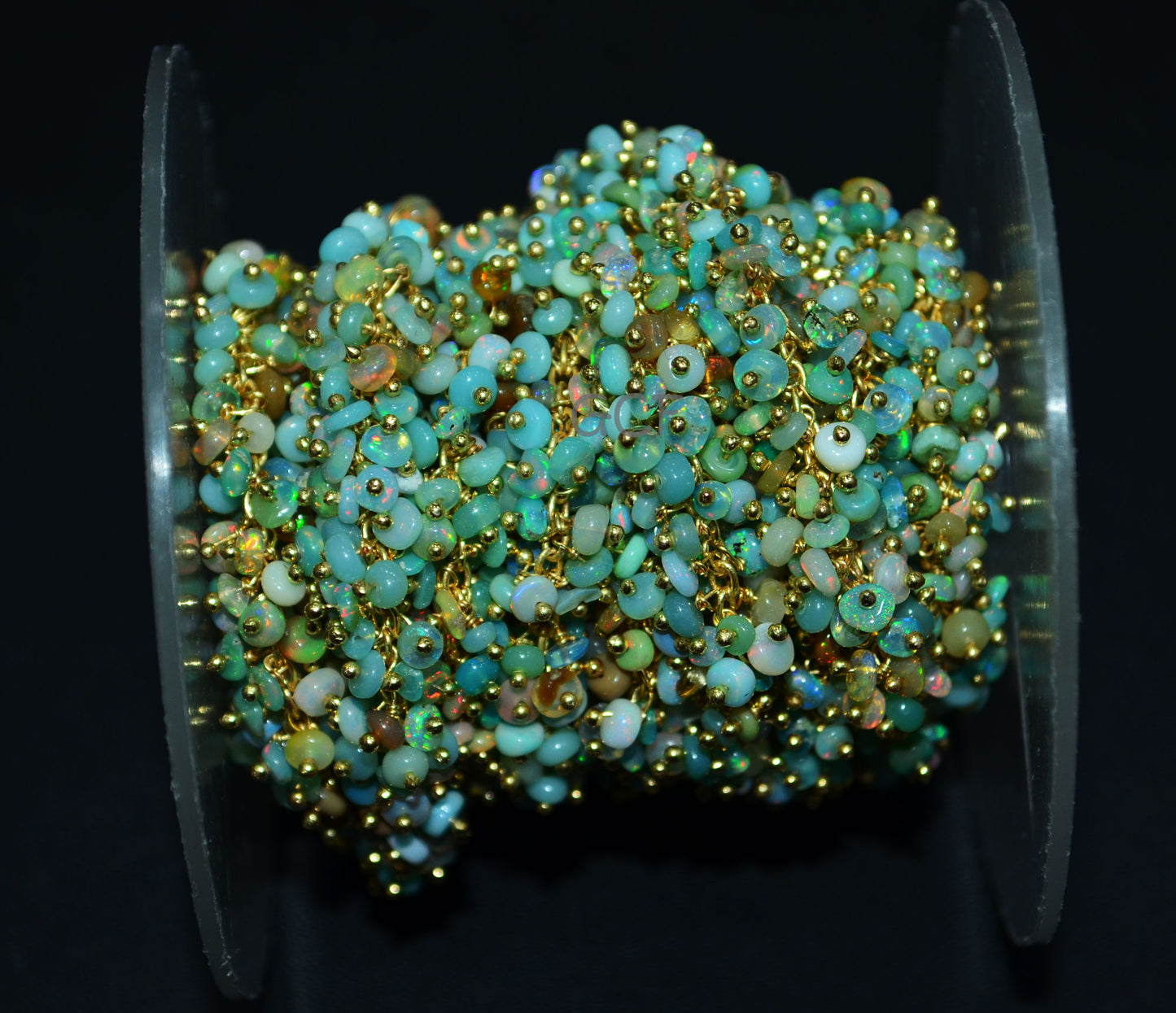 Ethiopian Opal Smooth Rondelle Shape Grape Chain , Ethiopian Opal Angoori Cluster Wire Wrapped Chain , 3 - 4 mm , 6877