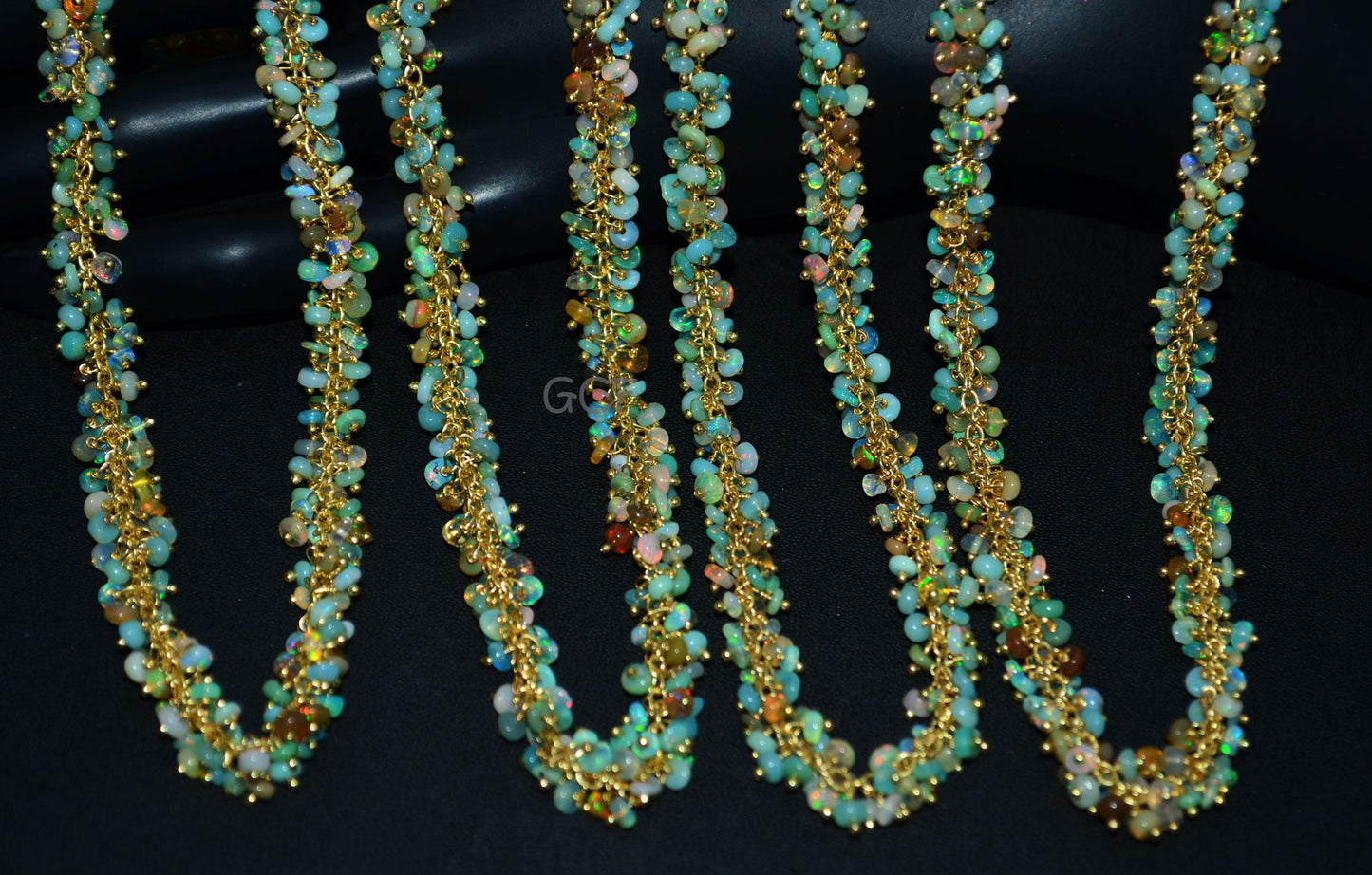 Ethiopian Opal Smooth Rondelle Shape Grape Chain , Ethiopian Opal Angoori Cluster Wire Wrapped Chain , 3 - 4 mm , 6877