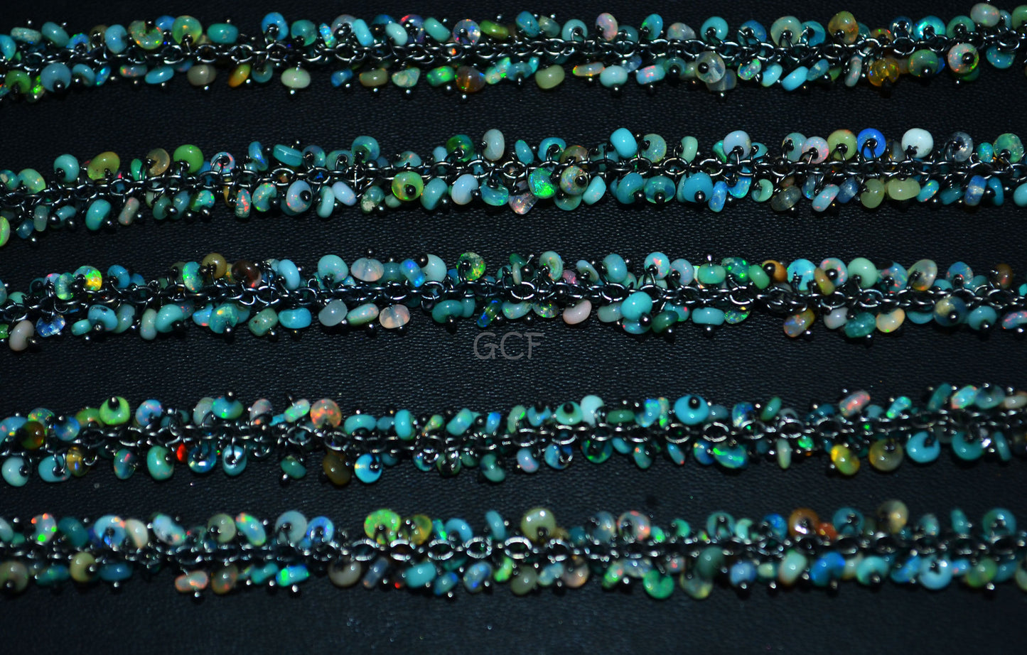 Ethiopian Opal Smooth Rondelle Shape Grape Chain , Ethiopian Opal Angoori Cluster Wire Wrapped Chain , 3 - 4 mm , 6877