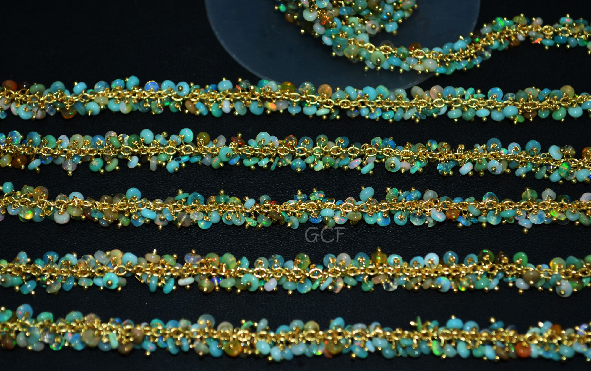 Ethiopian Opal Smooth Rondelle Shape Grape Chain , Ethiopian Opal Angoori Cluster Wire Wrapped Chain , 3 - 4 mm , 6877