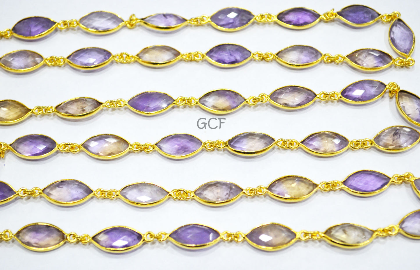 Ametrine Faceted Marquise Shape Connector Chain , Ametrine Marquise Shape Bezel Link Chain , 8x15 - 9x16 mm , 6884