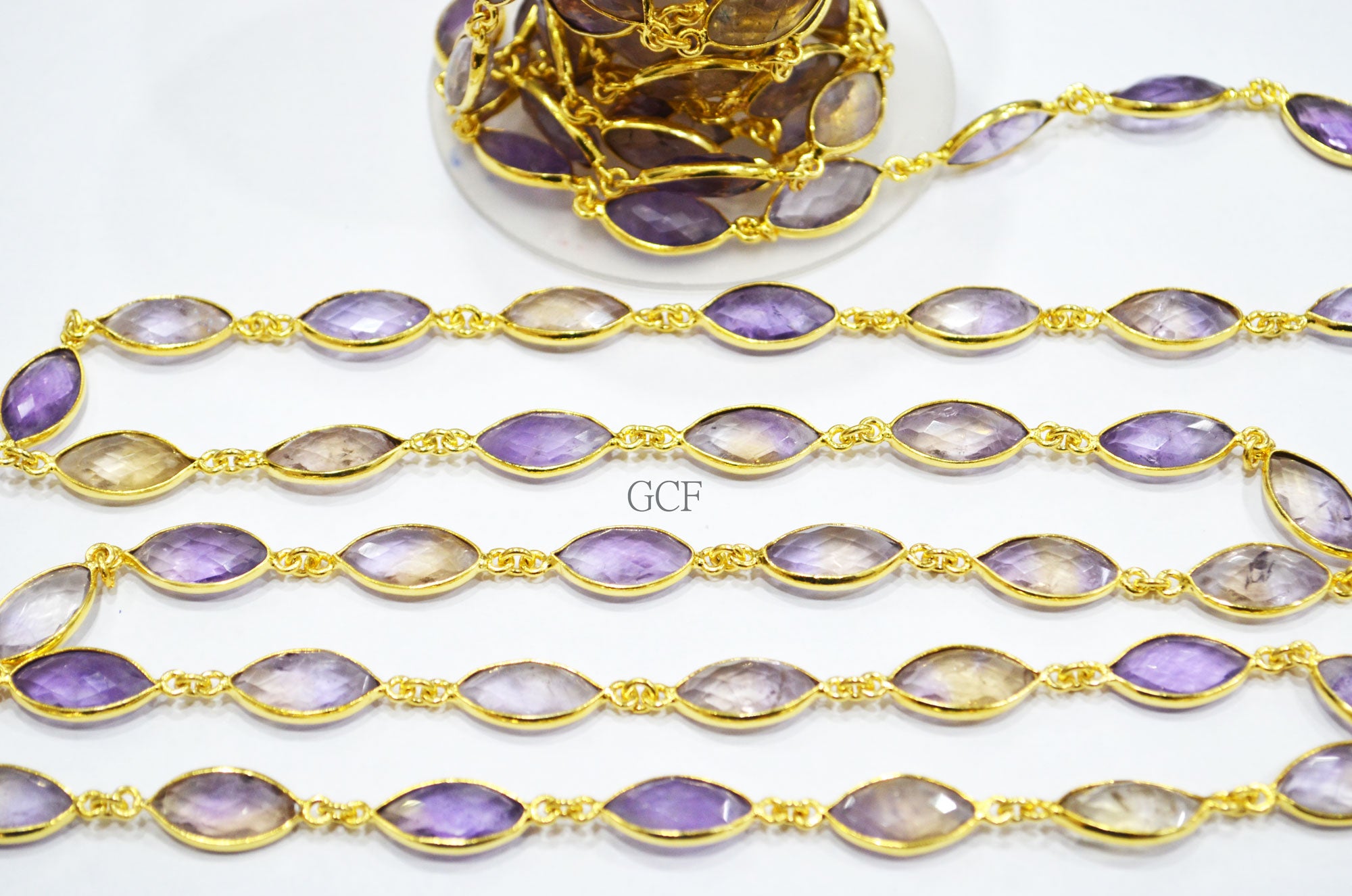 Ametrine Faceted Marquise Shape Connector Chain , Ametrine Marquise Shape Bezel Link Chain , 8x15 - 9x16 mm , 6884