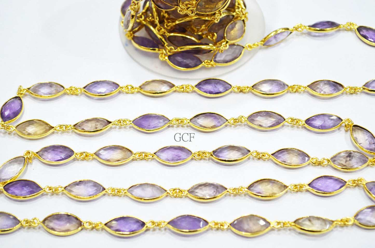 Ametrine Faceted Marquise Shape Connector Chain , Ametrine Marquise Shape Bezel Link Chain , 8x15 - 9x16 mm , 6884