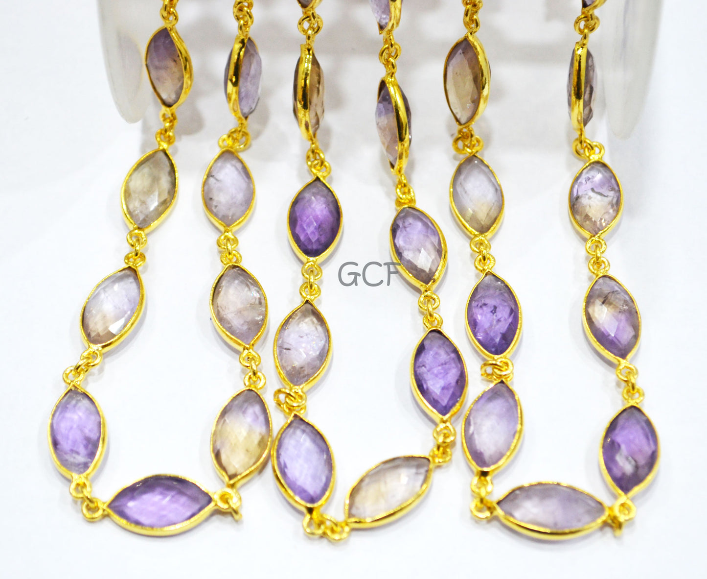 Ametrine Faceted Marquise Shape Connector Chain , Ametrine Marquise Shape Bezel Link Chain , 8x15 - 9x16 mm , 6884