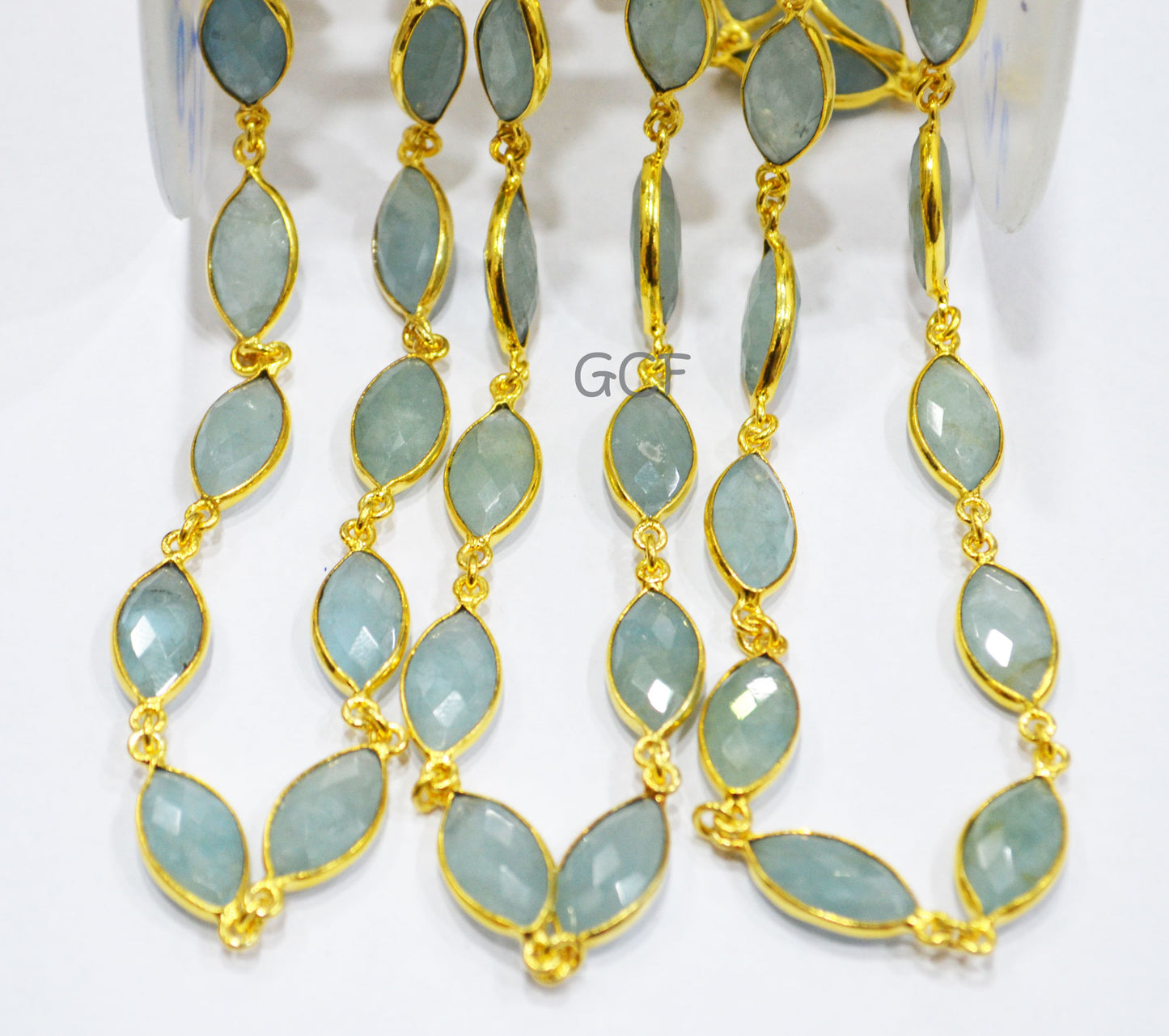 Milky Aquamarine Faceted Marquise Shape Connector Chain , Milky Aquamarine Marquise Shape Bezel Chain , 9x16 - 9x17 mm , 6885