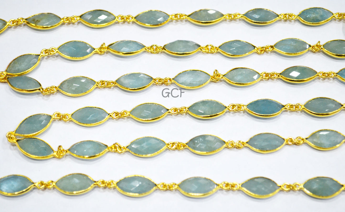Milky Aquamarine Faceted Marquise Shape Connector Chain , Milky Aquamarine Marquise Shape Bezel Chain , 9x16 - 9x17 mm , 6885