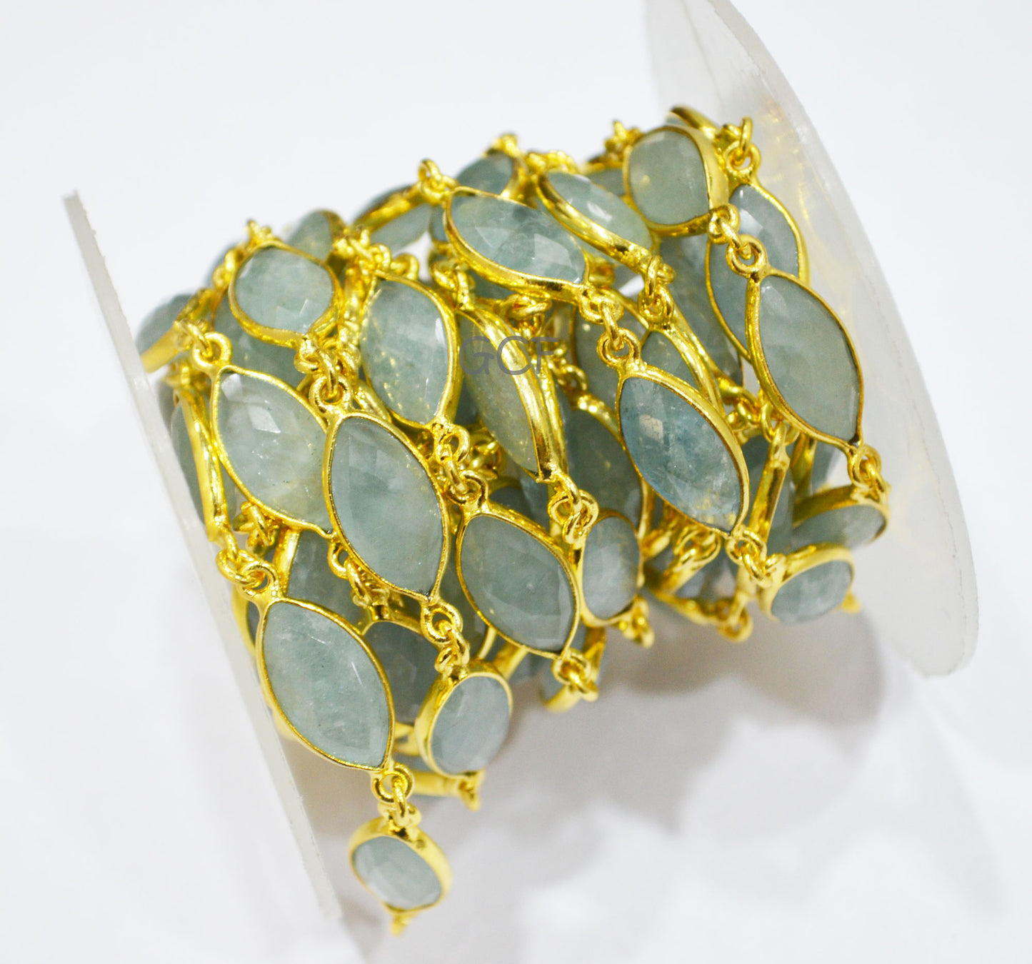 Milky Aquamarine Faceted Marquise Shape Connector Chain , Milky Aquamarine Marquise Shape Bezel Chain , 9x16 - 9x17 mm , 6885