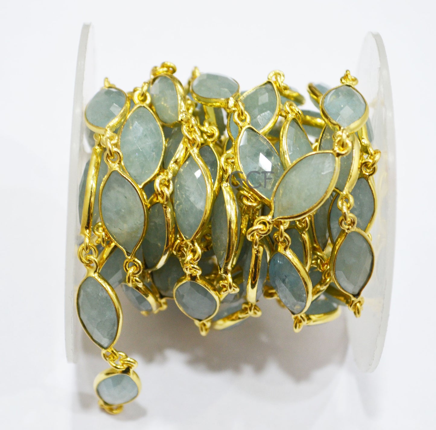 Milky Aquamarine Faceted Marquise Shape Connector Chain , Milky Aquamarine Marquise Shape Bezel Chain , 9x16 - 9x17 mm , 6885