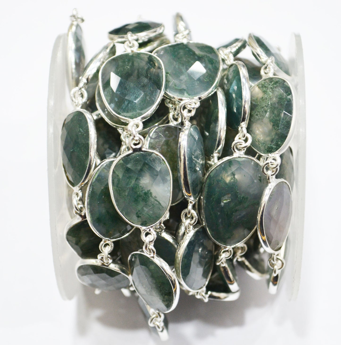 Moss Ocean Agate Faceted Free Form Connector Chain , Moss Ocean Agate Slice Shape Bezel Link Chain , 14x17 - 17x22 mm , 6890