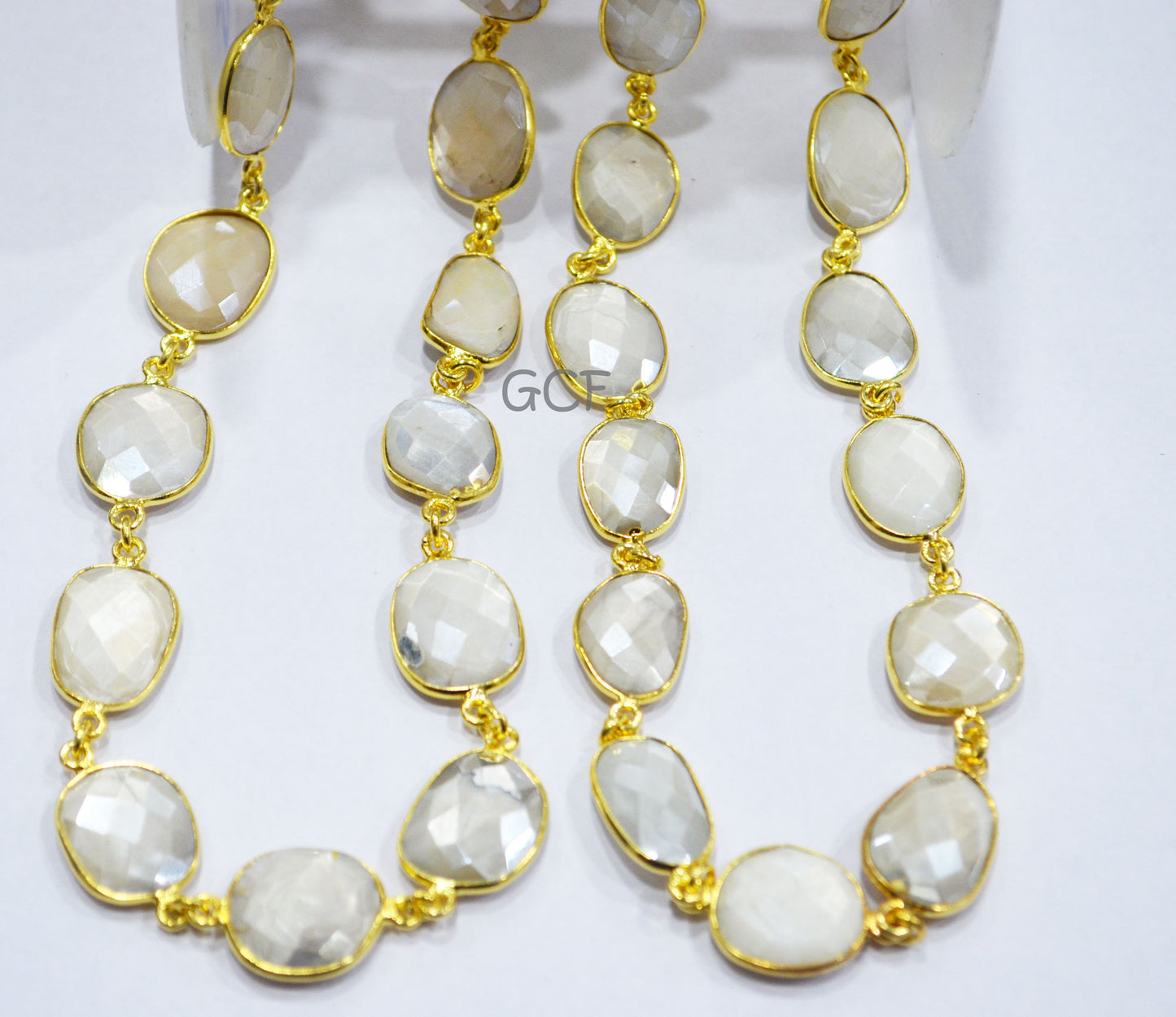 Silverite AB Moonstone Faceted Free Form Connector Chain , Silverite AB Moonstone Bezel Link Chain , 12x15 - 14x16 mm , 6893
