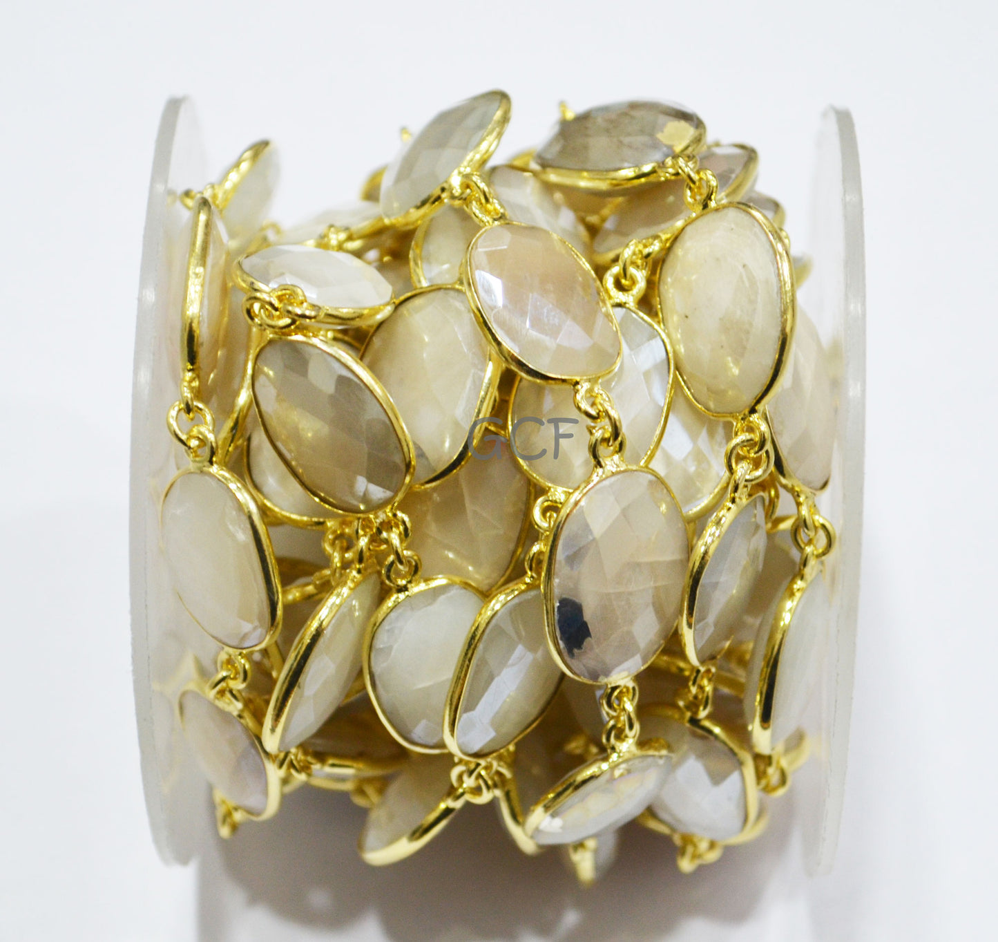 Silverite AB Moonstone Faceted Free Form Connector Chain , Silverite AB Moonstone Bezel Link Chain , 13x16 - 16x20 mm , 6894