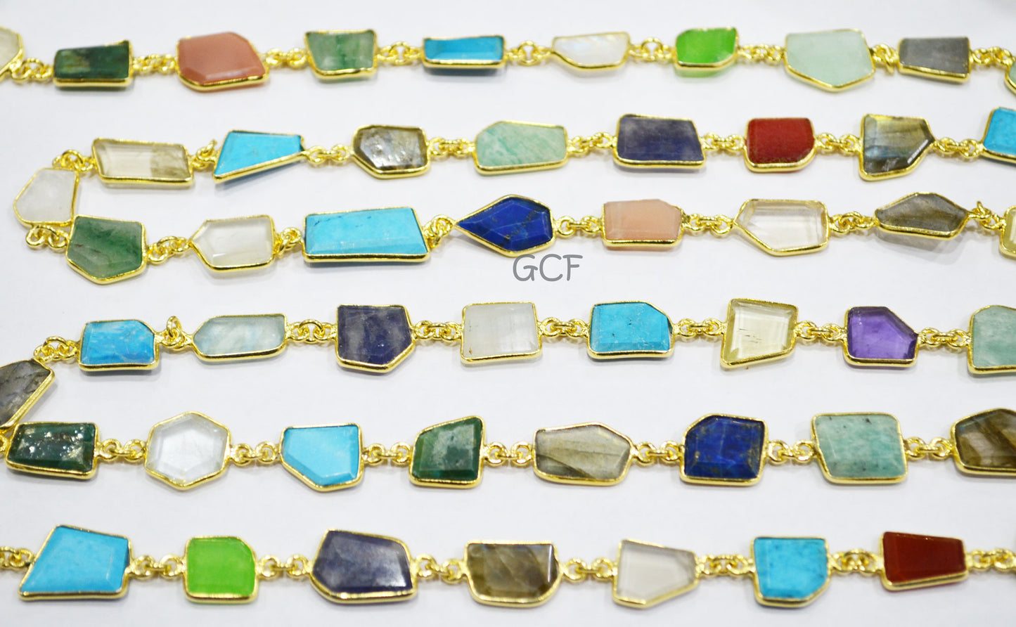 Multi Mix Gemstone Slice Cut Fancy Connector Chain , Multi Mix Gemstone Fancy Bezel Link Chain , 10x13 - 11x16 mm , 6896
