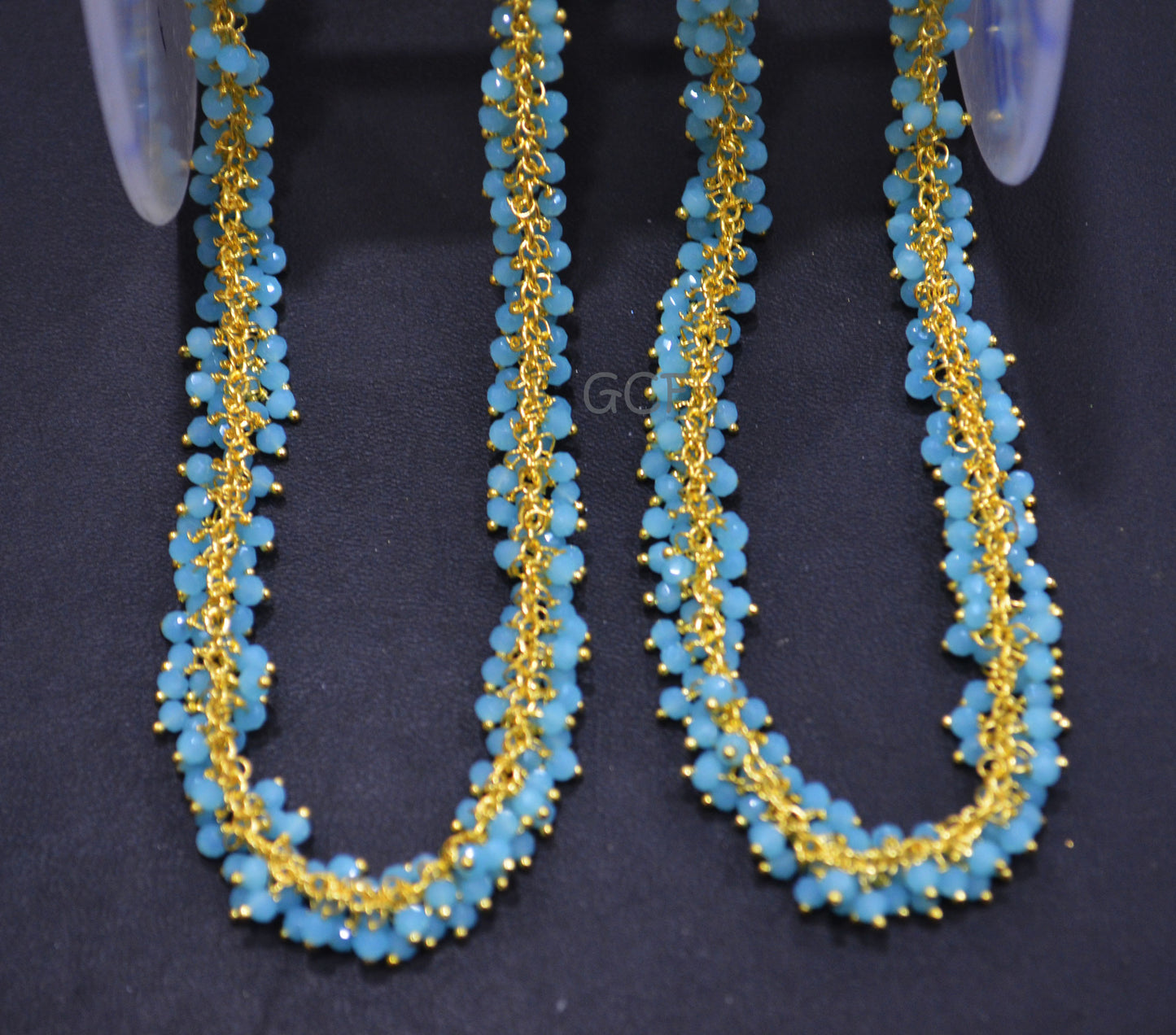 Aqua Hydro Quartz Faceted Rondelle Shape Grape Chain , Aqua Hydro Quartz Angoori Cluster Wire Wrapped Chain , 2.50 mm , 6897