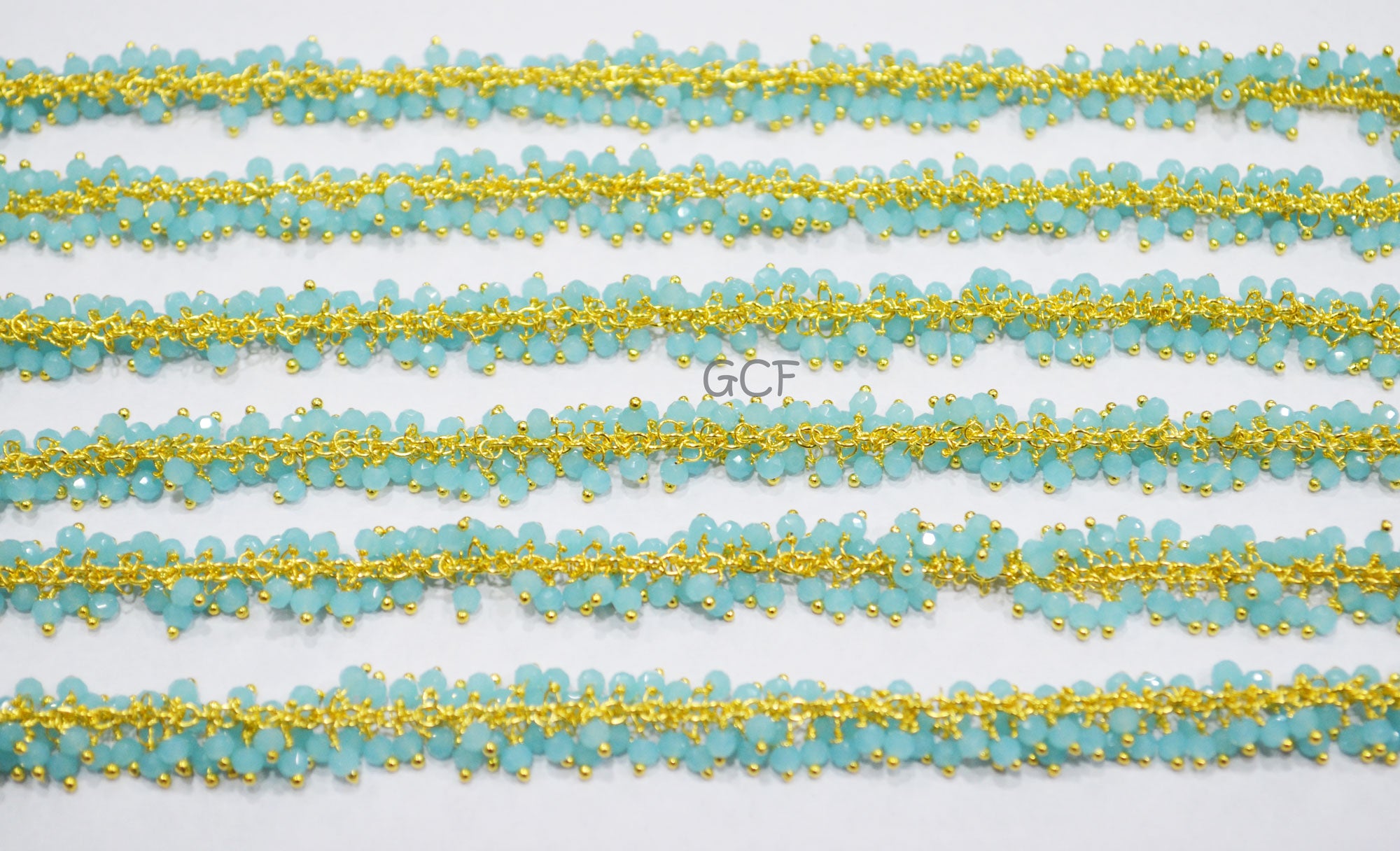 Aqua Hydro Quartz Faceted Rondelle Shape Grape Chain , Aqua Hydro Quartz Angoori Cluster Wire Wrapped Chain , 2.50 mm , 6897