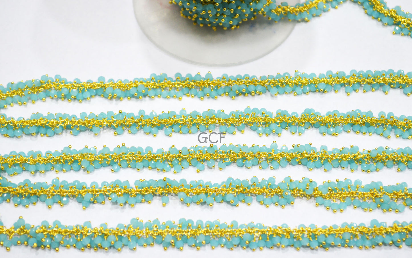 Aqua Hydro Quartz Faceted Rondelle Shape Grape Chain , Aqua Hydro Quartz Angoori Cluster Wire Wrapped Chain , 2.50 mm , 6897