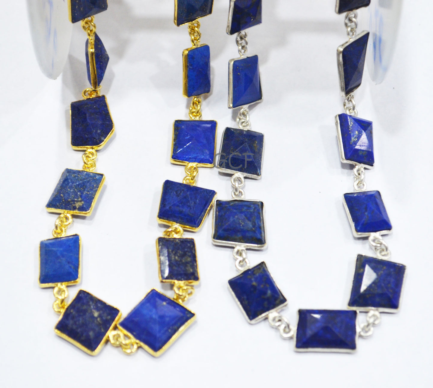 Lapis Lazuli Fancy Cut Faceted Connector Chain , Lapis Lazuli Fancy Cut Bezel Link Chain , 10x11 - 14x15 mm , 6898
