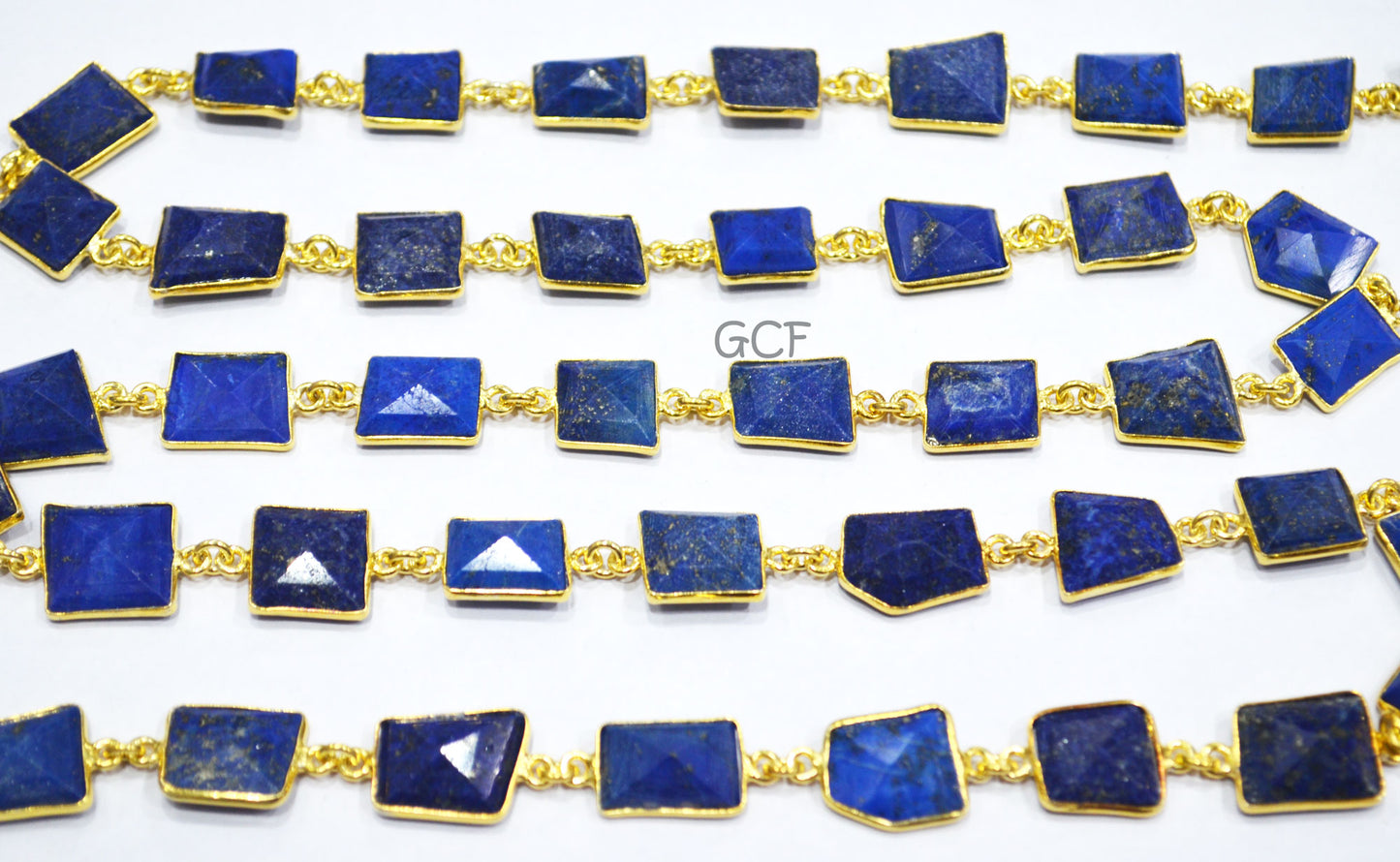 Lapis Lazuli Fancy Cut Faceted Connector Chain , Lapis Lazuli Fancy Cut Bezel Link Chain , 10x11 - 14x15 mm , 6898