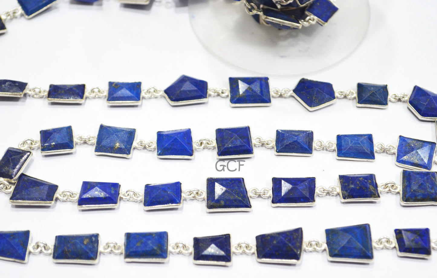 Lapis Lazuli Fancy Cut Faceted Connector Chain , Lapis Lazuli Fancy Cut Bezel Link Chain , 10x11 - 14x15 mm , 6898