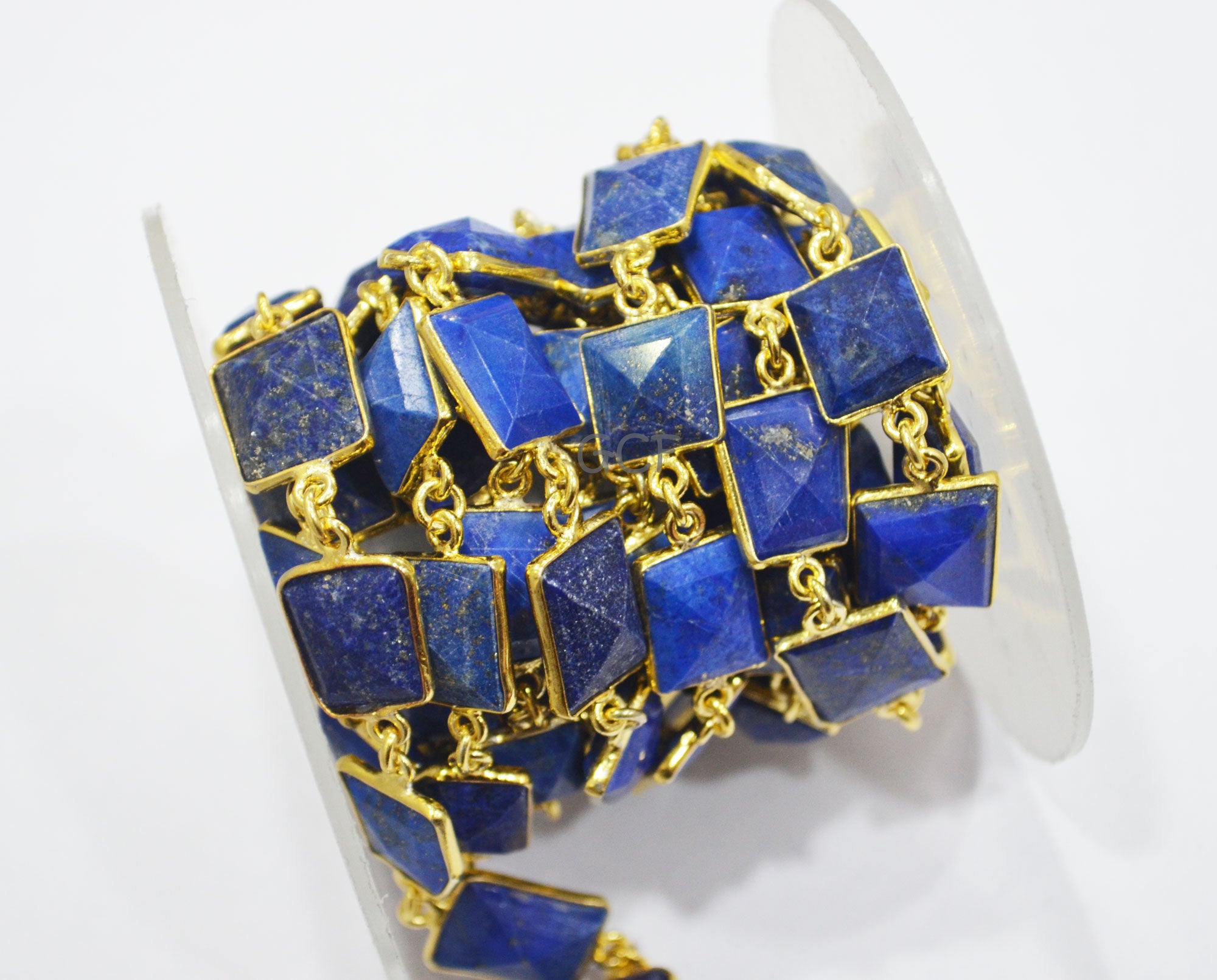 Lapis Lazuli Fancy Cut Faceted Connector Chain , Lapis Lazuli Fancy Cut Bezel Link Chain , 10x11 - 14x15 mm , 6898