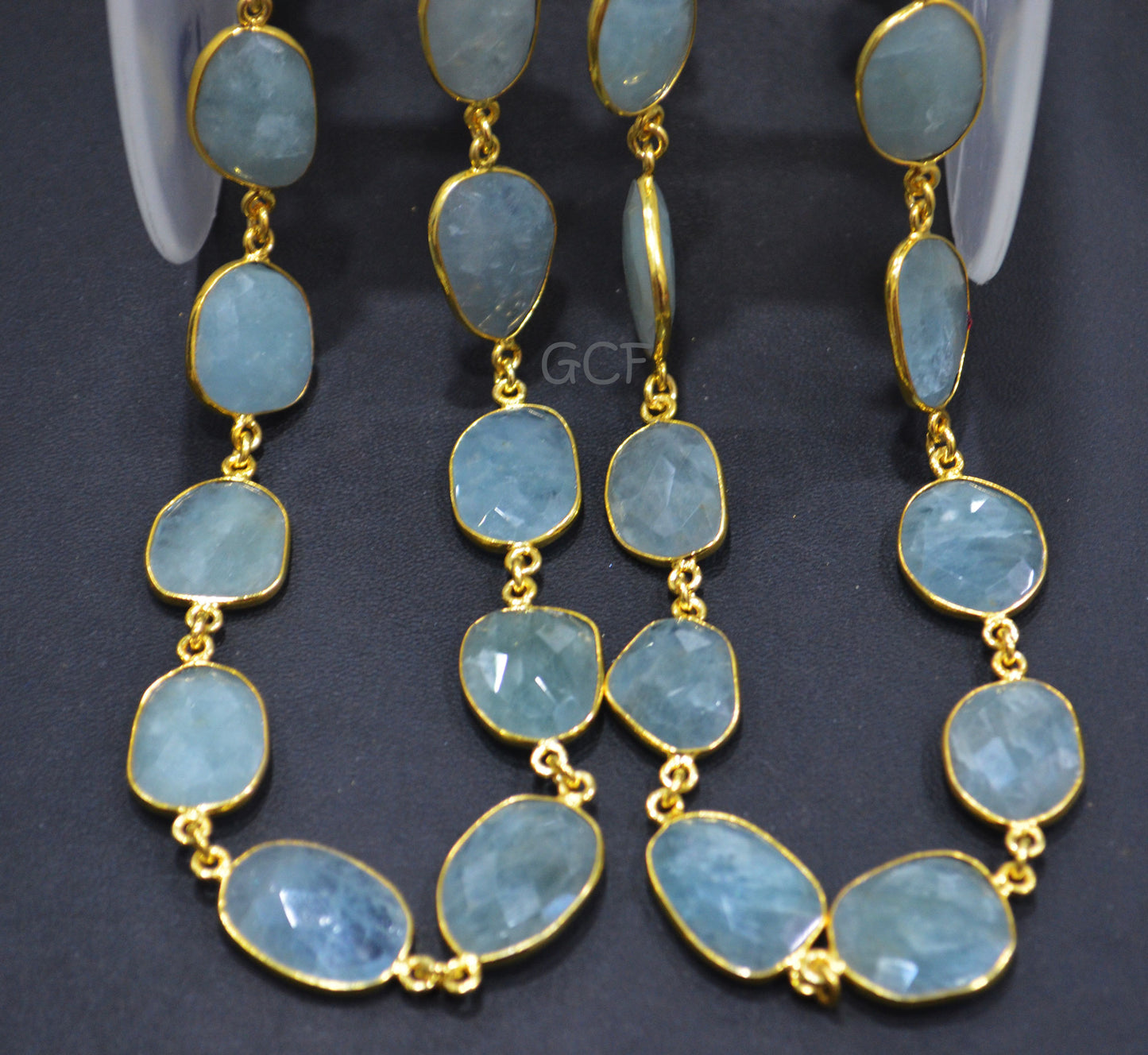 Milky Aquamarine Faceted Slice Shape Connector Chain , Milky Aquamarine Free Form Shape Bezel Chain , 13x16 - 17x21 mm , 6899