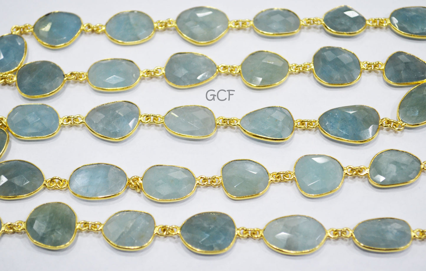 Milky Aquamarine Faceted Slice Shape Connector Chain , Milky Aquamarine Free Form Shape Bezel Chain , 13x16 - 17x21 mm , 6899
