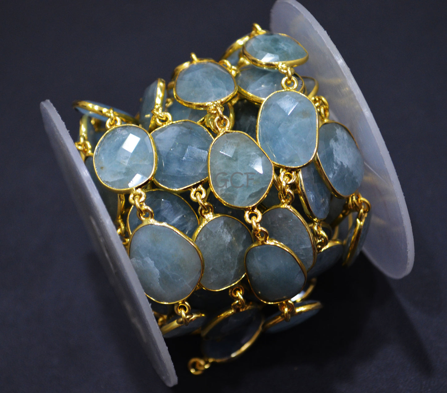 Milky Aquamarine Faceted Slice Shape Connector Chain , Milky Aquamarine Free Form Shape Bezel Chain , 13x16 - 17x21 mm , 6899