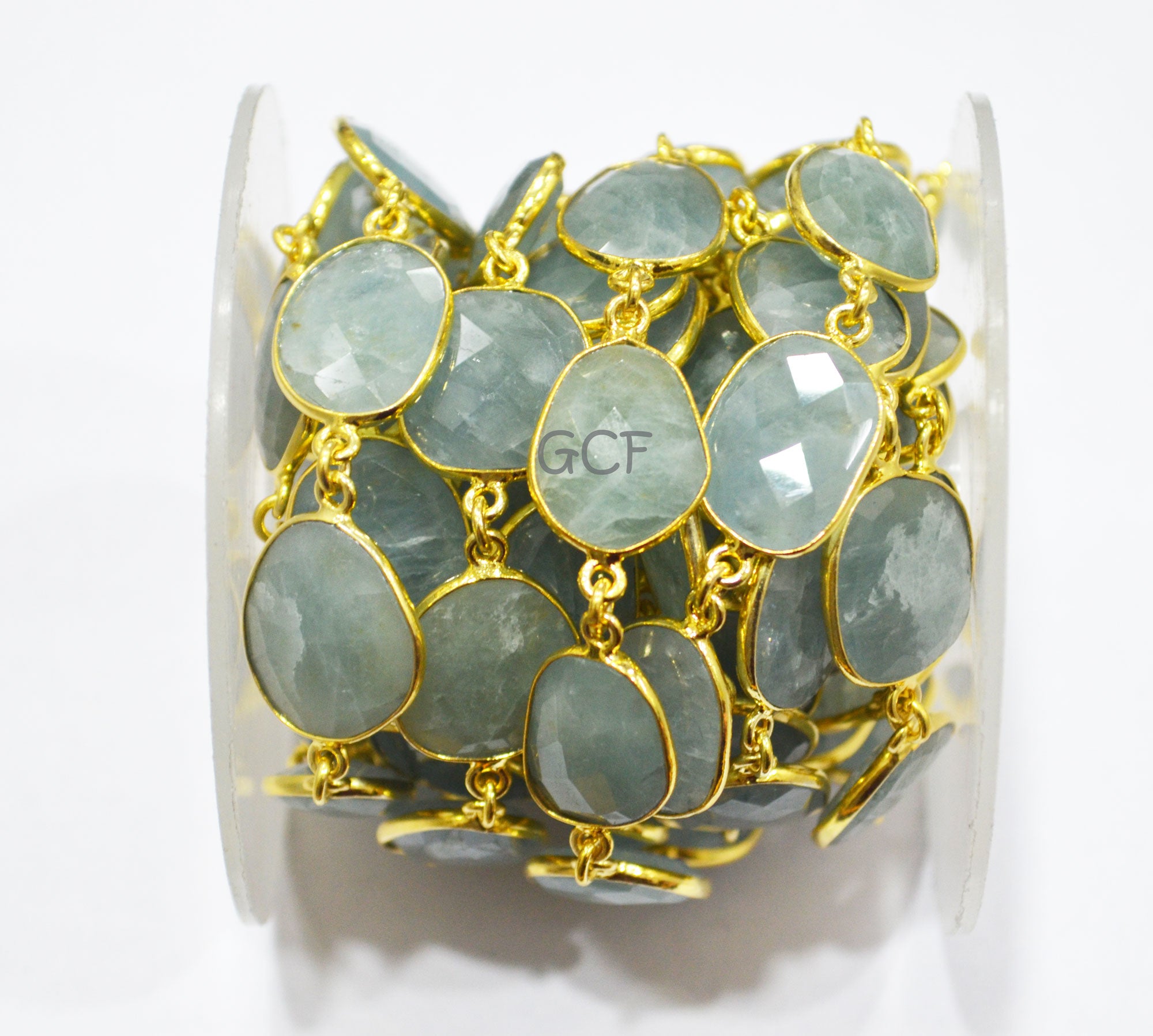Milky Aquamarine Faceted Slice Shape Connector Chain , Milky Aquamarine Free Form Shape Bezel Chain , 13x16 - 17x21 mm , 6899