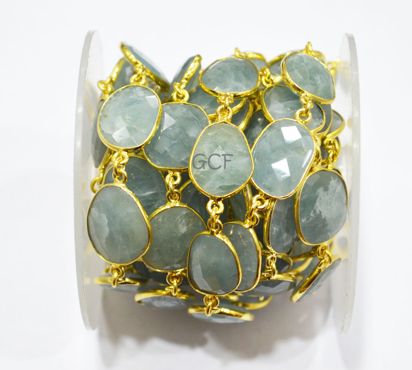Milky Aquamarine Faceted Slice Shape Connector Chain , Milky Aquamarine Free Form Shape Bezel Chain , 13x16 - 17x21 mm , 6899