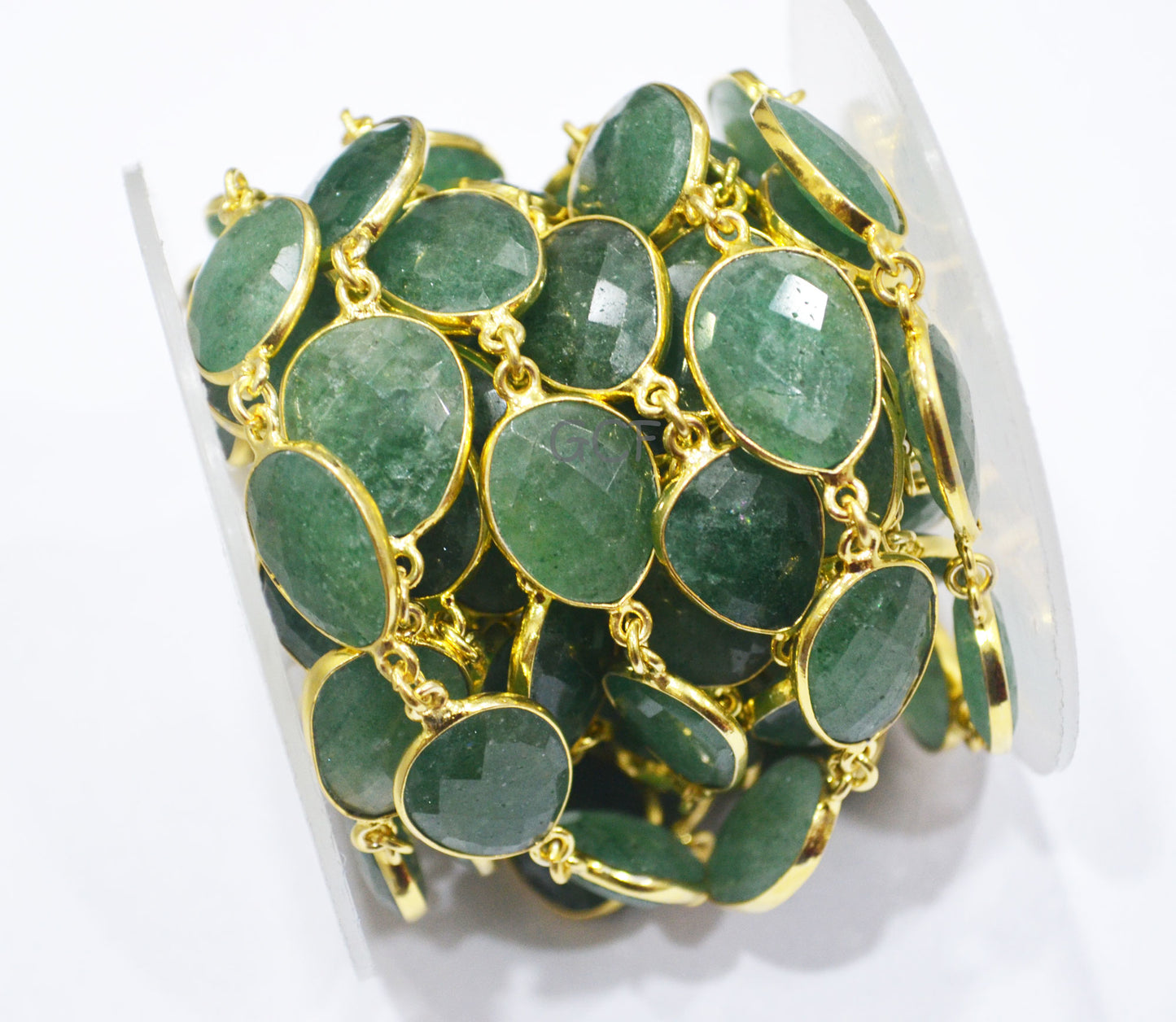 Green Strawberry Quartz Slice Shape Connector Chain , Strawberry Quartz Faceted Bezel Link Chain , 11x16 - 15x19 mm , 6900