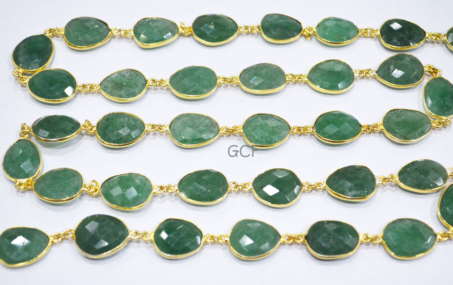 Green Strawberry Quartz Slice Shape Connector Chain , Strawberry Quartz Faceted Bezel Link Chain , 11x16 - 15x19 mm , 6900