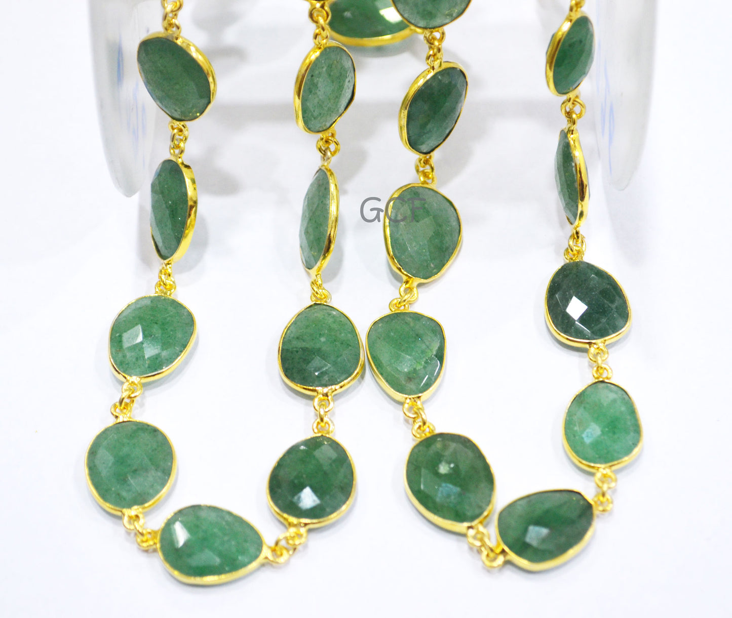 Green Strawberry Quartz Slice Shape Connector Chain , Strawberry Quartz Faceted Bezel Link Chain , 11x16 - 15x19 mm , 6900