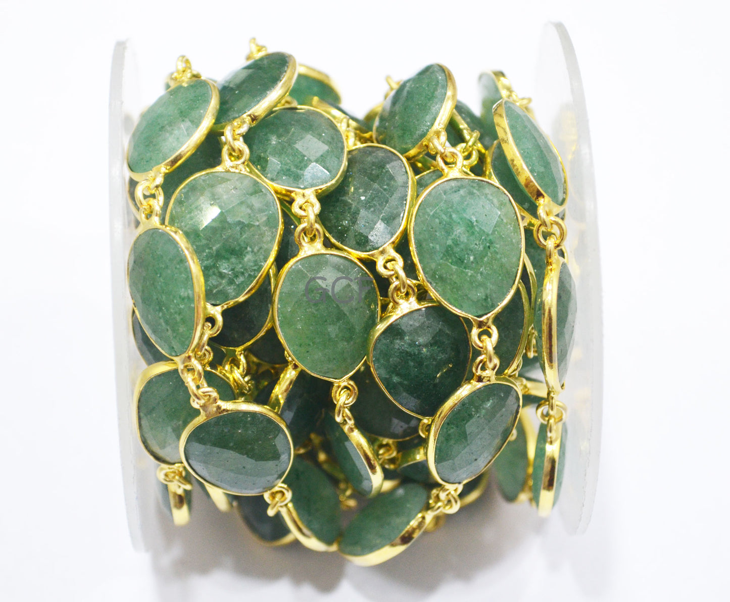 Green Strawberry Quartz Slice Shape Connector Chain , Strawberry Quartz Faceted Bezel Link Chain , 11x16 - 15x19 mm , 6900