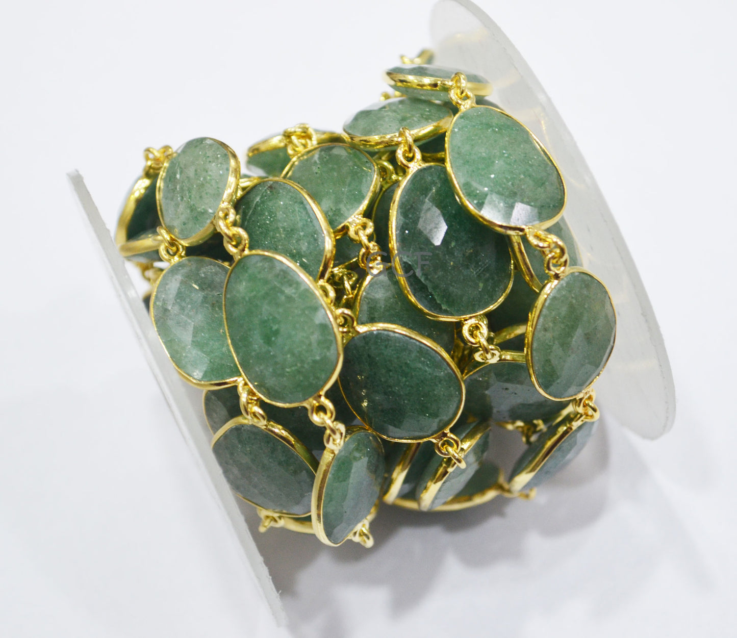 Green Strawberry Quartz Slice Shape Connector Chain , Strawberry Quartz Faceted Bezel Link Chain , 11x15 - 17x21 mm , 6901