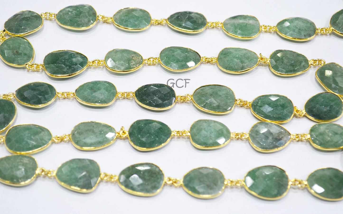 Green Strawberry Quartz Slice Shape Connector Chain , Strawberry Quartz Faceted Bezel Link Chain , 11x15 - 17x21 mm , 6901