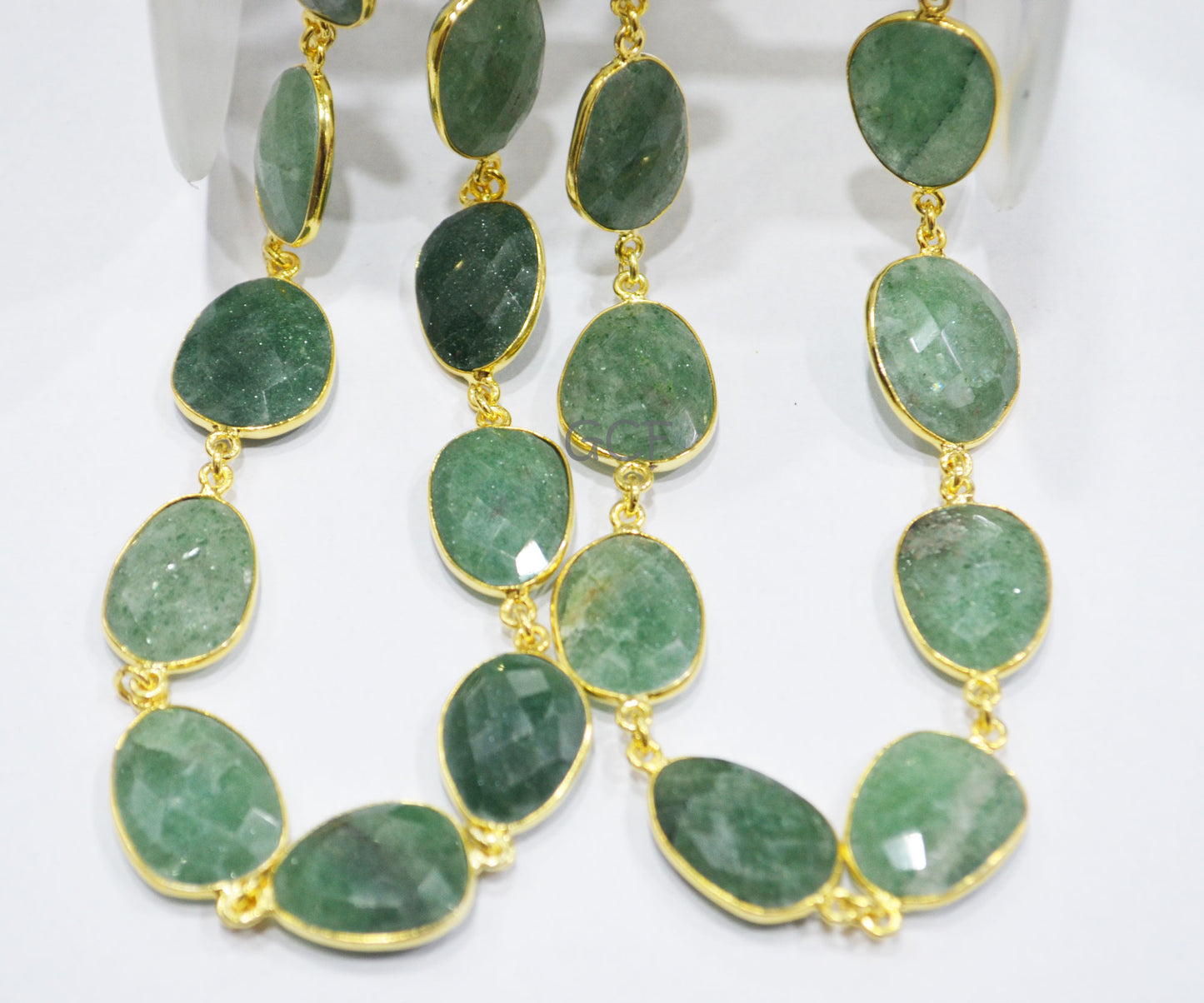 Green Strawberry Quartz Slice Shape Connector Chain , Strawberry Quartz Faceted Bezel Link Chain , 11x15 - 17x21 mm , 6901