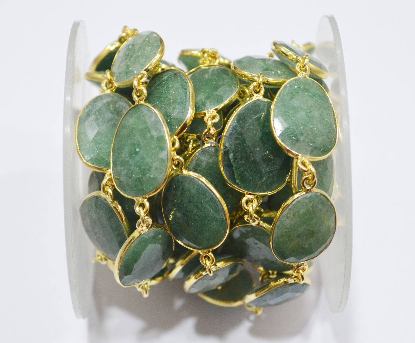 Green Strawberry Quartz Slice Shape Connector Chain , Strawberry Quartz Faceted Bezel Link Chain , 11x15 - 17x21 mm , 6901